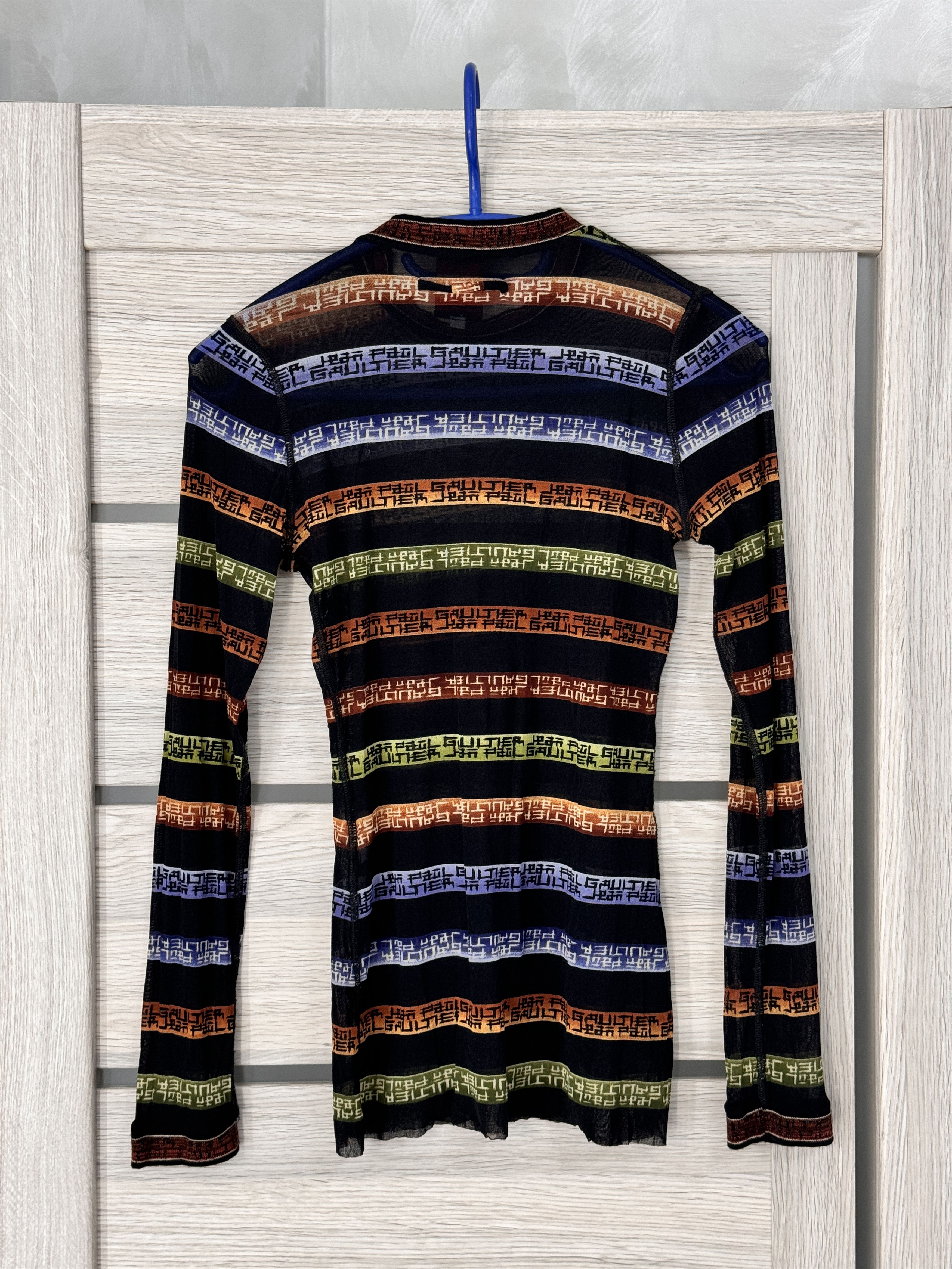 Jean Paul Gaultier × Vintage Vintage Jean Paul Gaultier Mesh Top LS Stripe Logo Print Size M / US 6-8 / IT 42-44 - 16 Thumbnail