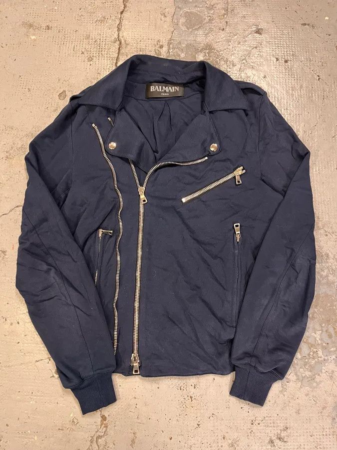 Balmain SS2015 Balmain Navy Blue Asymmetrical Biker Jacket Size US S / EU 44-46 / 1 - 3 Thumbnail