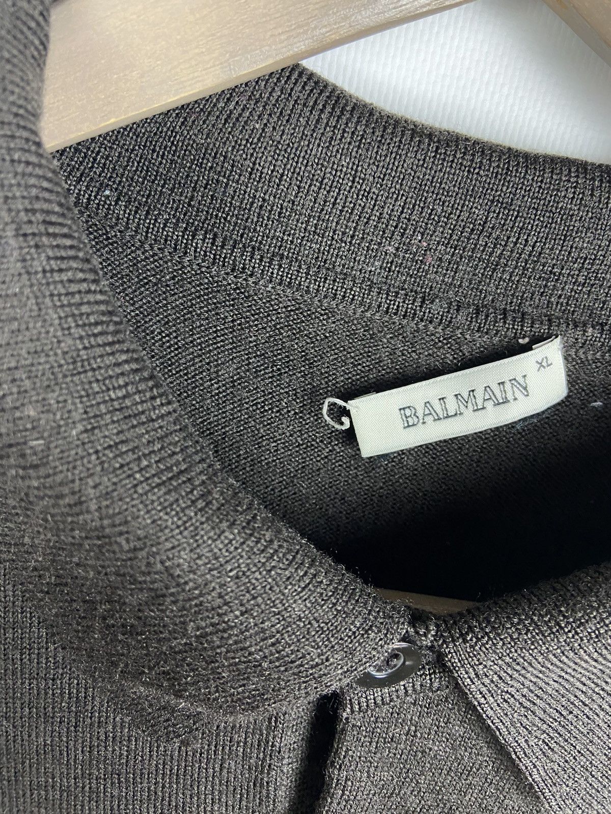 Balmain × Vintage Vintage Balmain Sweatshirt Collared Button Long Sleeve Wool Size US XL / EU 56 / 4 - 9 Thumbnail