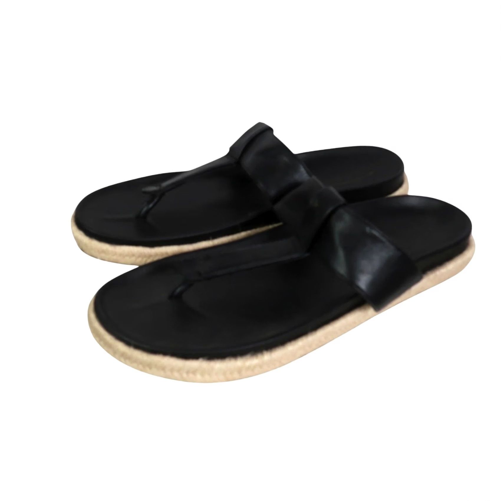 Joie JOIE Nacho Black Faux Leather Thong Sandals Espadrilles 10 Bohemian Women Casual Spring Summer Espadrille Sandal Slip-on Womens Size US 10 / IT 40 - 2 Thumbnail