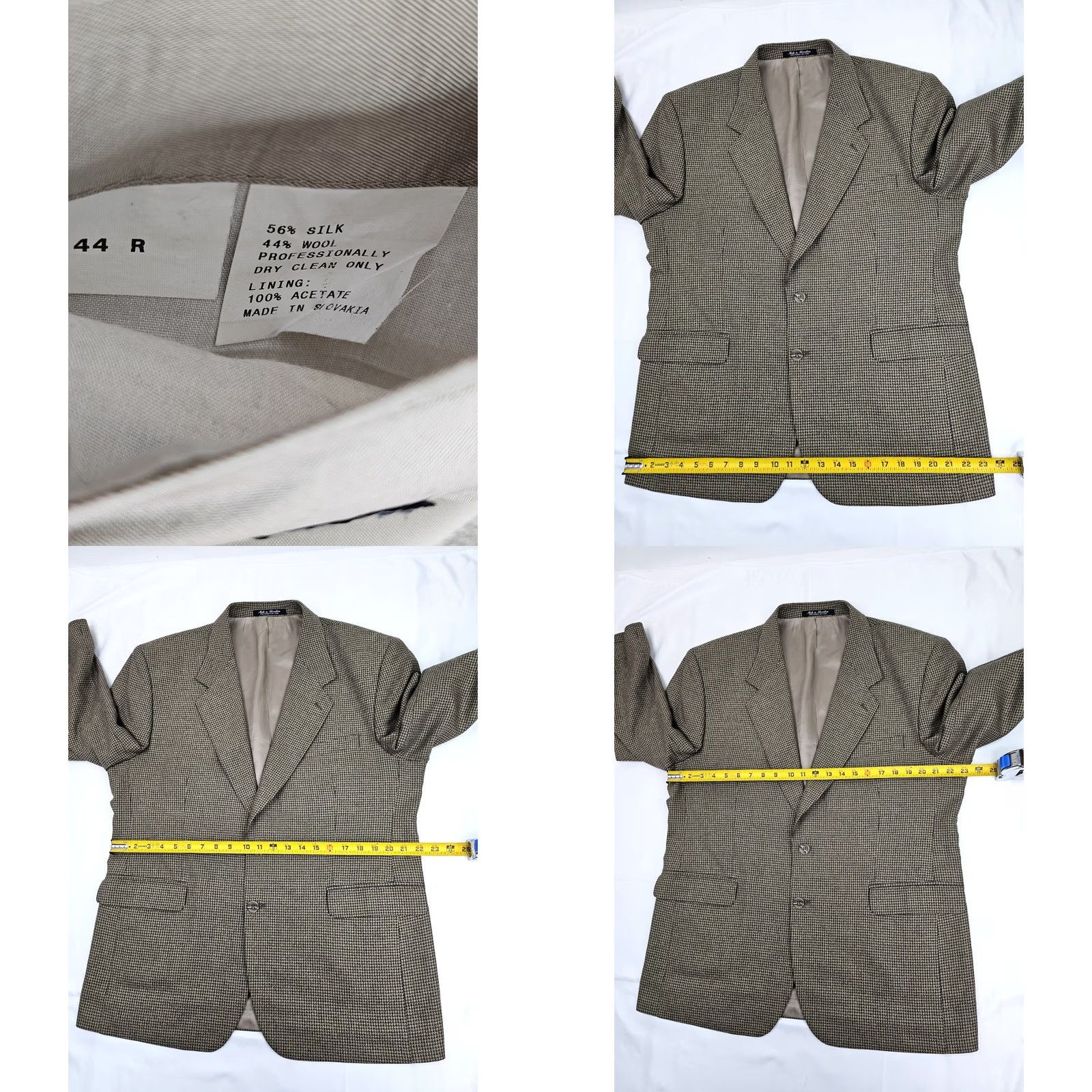 Vintage Tailors Row Deansgate Sport Coat Men 44R Houndstooth Silk Wool Blends Beige Gold EUC Size US S / EU 44-46 / 1 - 8 Thumbnail