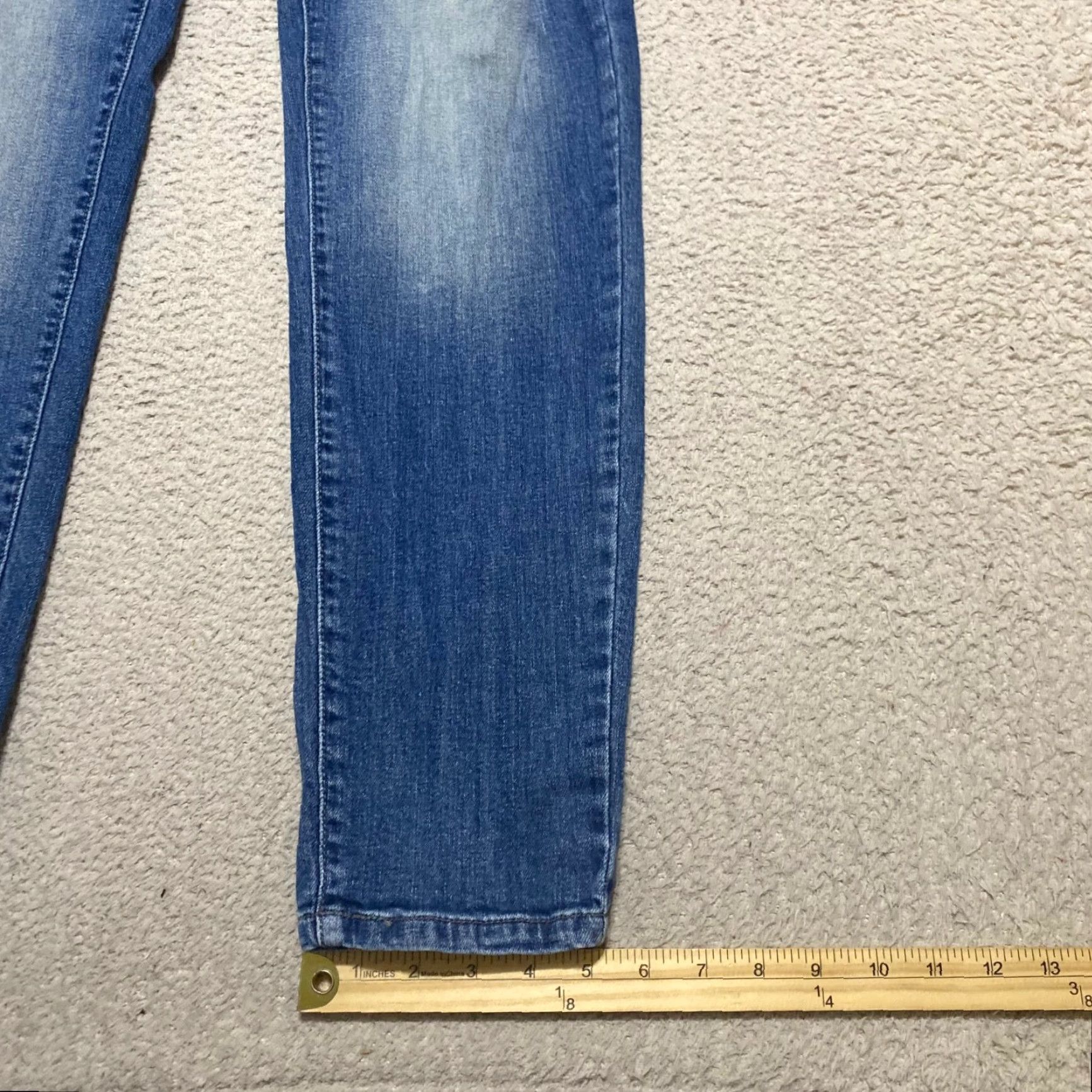 Vintage Kancan Jeans Blue Denim Medium Wash Tapered Distressed Mid Rise Womens 13 Jeans Size 34" / US 12 / IT 48 - 6 Thumbnail