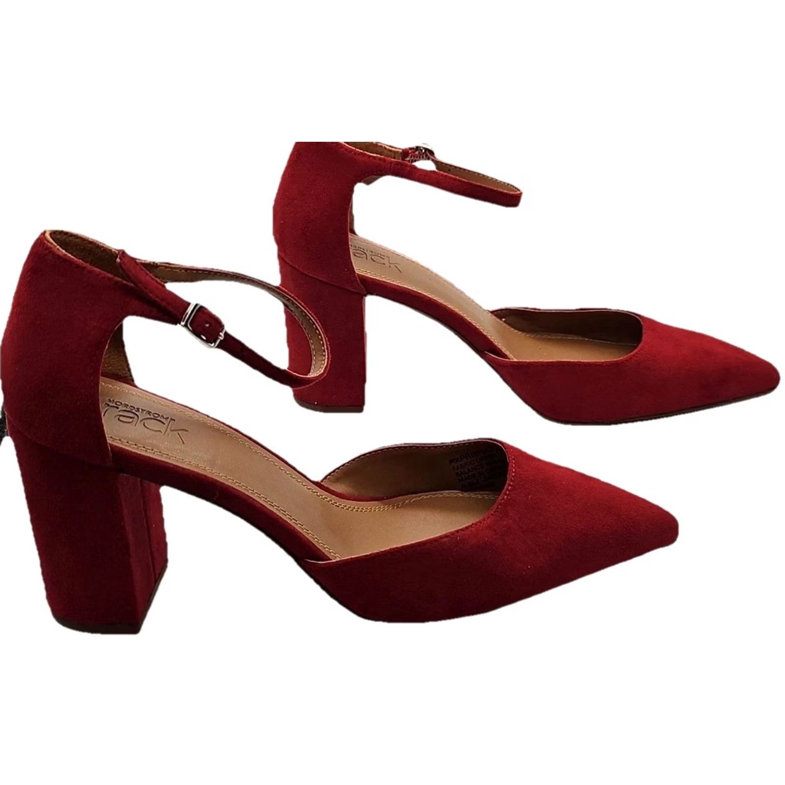 Vintage BP Korysha Red Suede Block Heel Pumps Womens 6.5 Ankle Strap Pointed Toe Heels Size US 7 / IT 37 - 3 Thumbnail