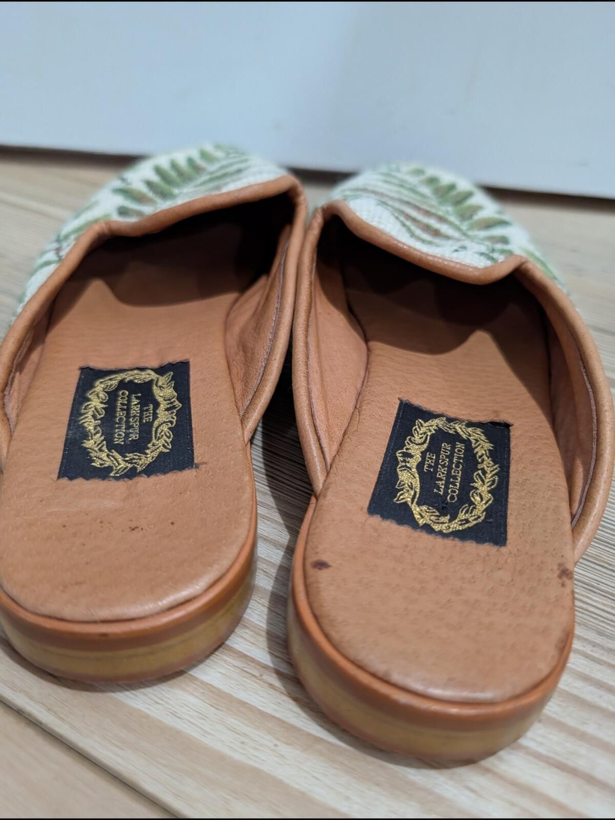 Other Embroidered Leaf Slip-On Mules in Green and Tan Size US 9 / IT 39 - 3 Thumbnail