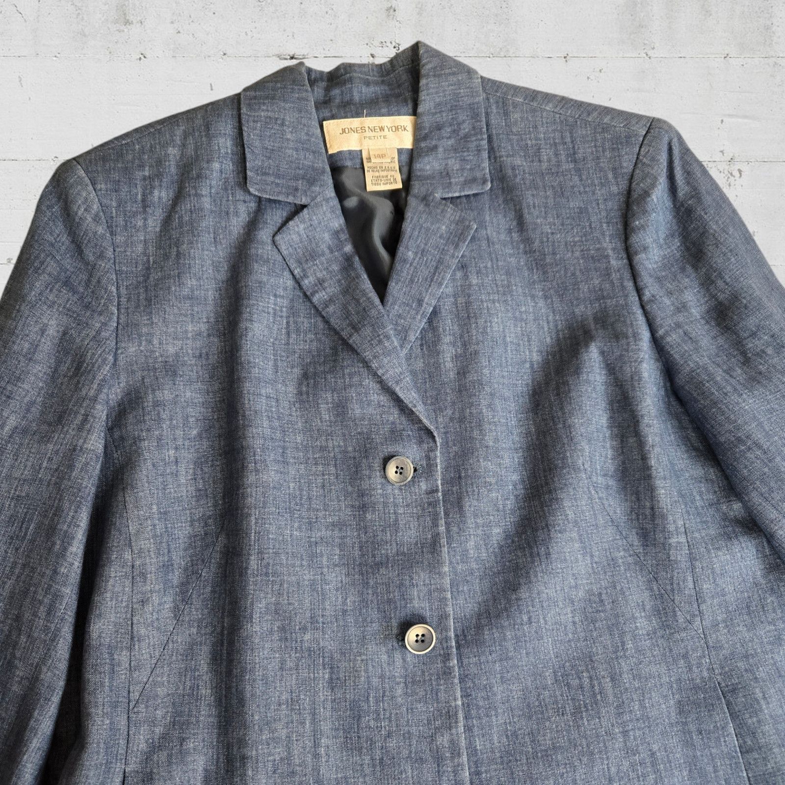 Jones New York Vintage Dark Chambray Linen Blazer Size 14P Size XL / US 12-14 / IT 48-50 - 4 Thumbnail