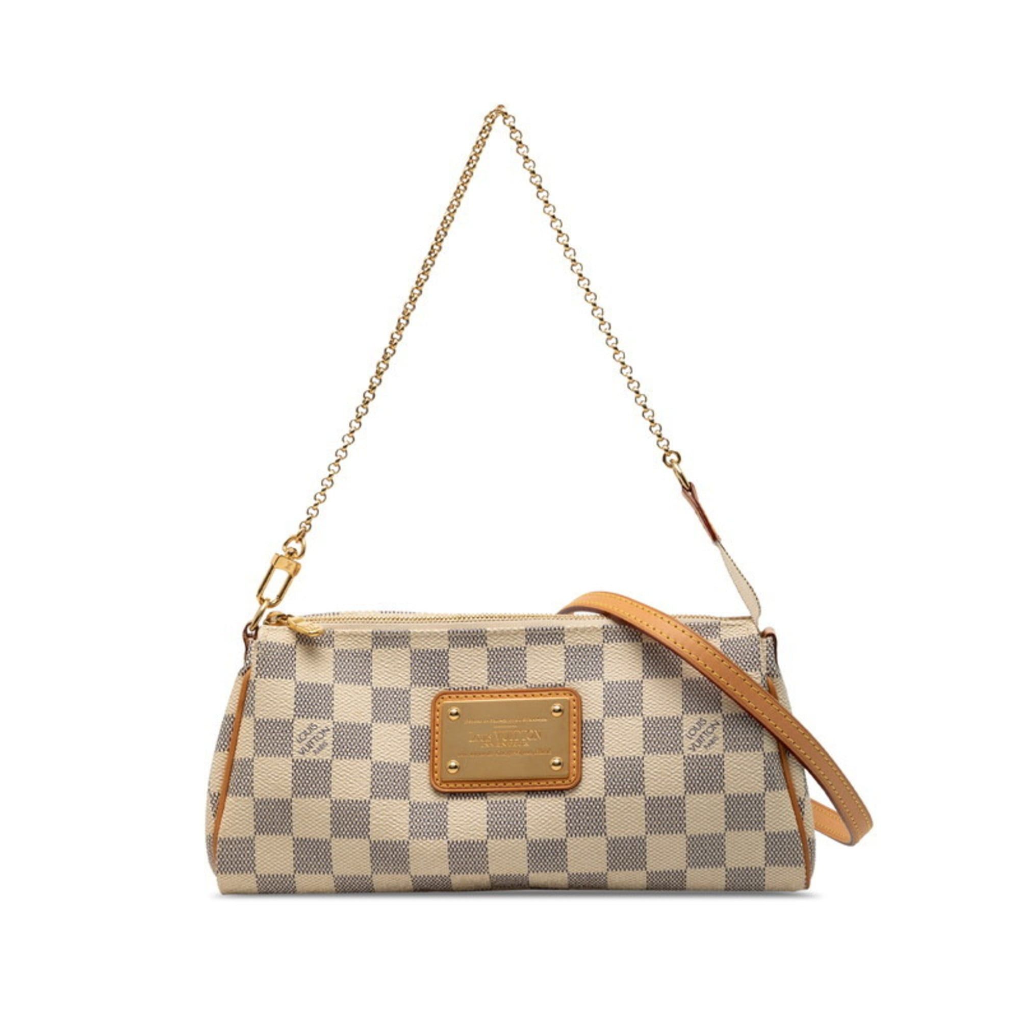 Louis Vuitton Damier Azur Eva Chain Shoulder Bag Handbag N55214 White Leather Women's Louis Vuitton