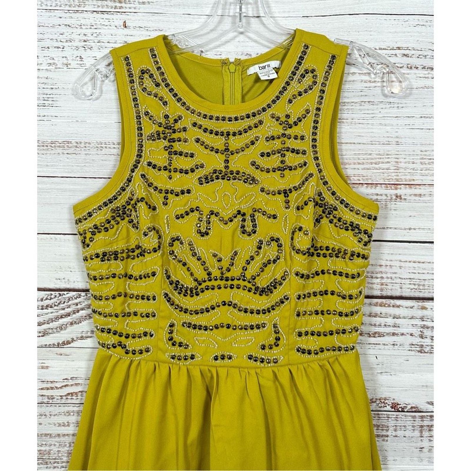 Bar III Bar III Beaded Sleeveless Mini Dress Green Yellow Size Small Size S / US 4 / IT 40 - 2 Thumbnail