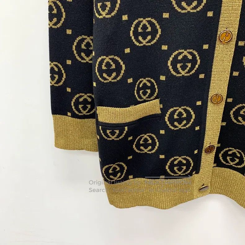Gucci Gucci Black logo jacquard full printed wool V-neck single- Size XS / US 0-2 / IT 36-38 - 4 Thumbnail