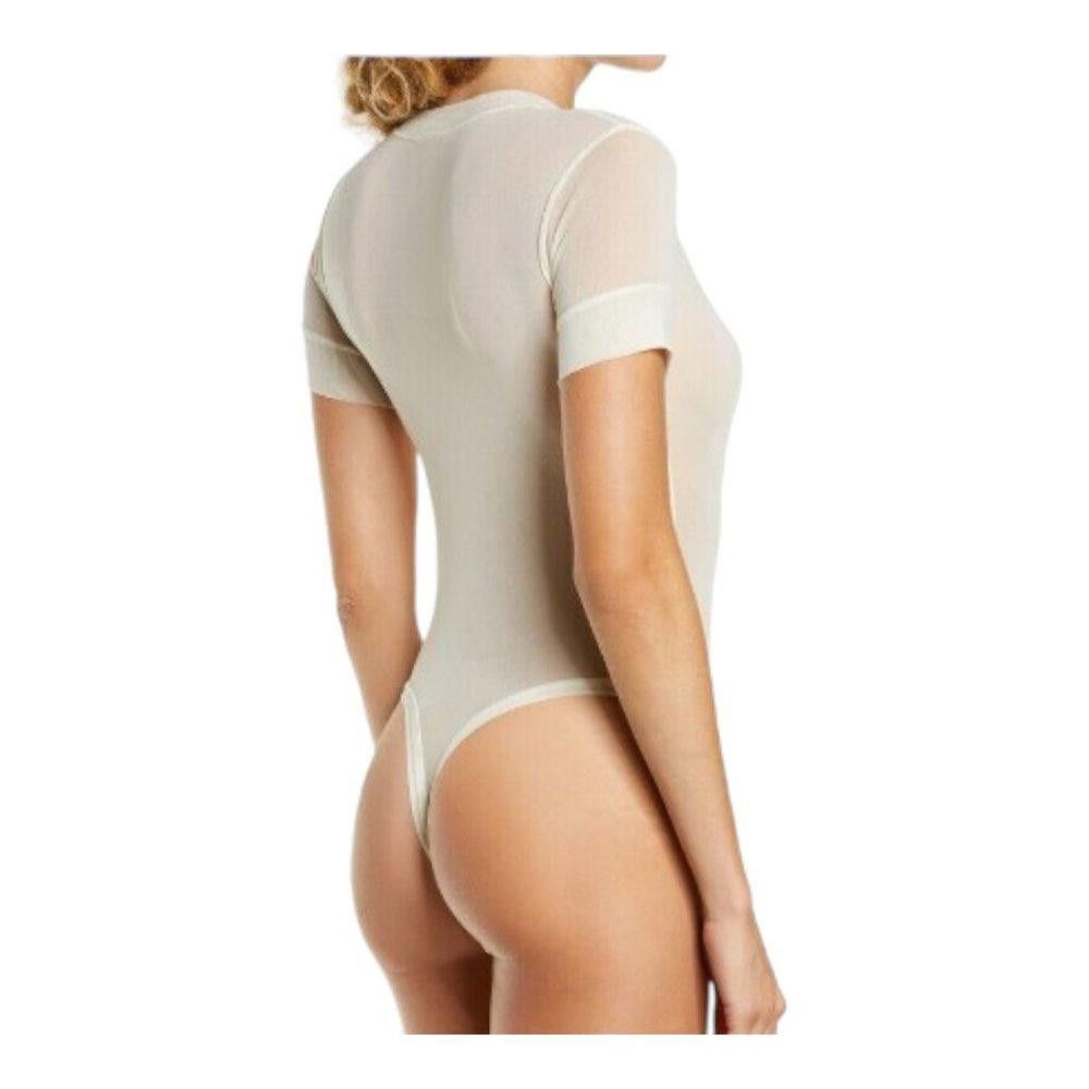 Designer NT305 Skim Sheer Short Sleeve Thong T-shirt Bodysuit BONE 2X Size XXL / US 16-18 / IT 52-54 - 2 Thumbnail