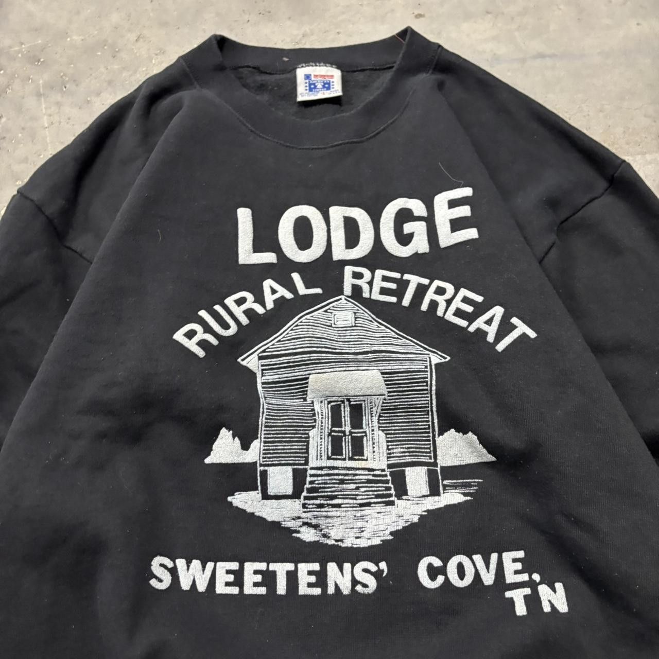 Japanese Brand × Vintage Crazy Vintage 90s Faded Black Streetwear Lodge Graphic Crewneck! Size US L / EU 52-54 / 3 - 2 Thumbnail