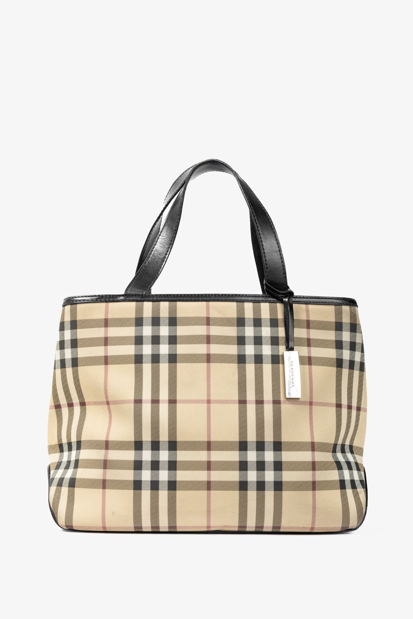 Burberry Burberry House-Check Canvas Leather-Trim Tote Size ONE SIZE - 4 Thumbnail