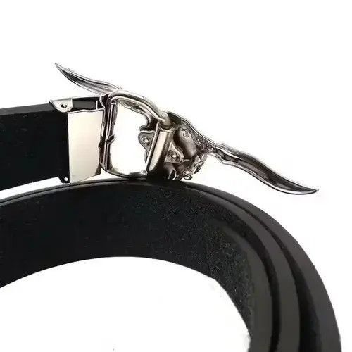 Leather Silver Longhorn Cow Head Skull Belt Size ONE SIZE - 2 Thumbnail