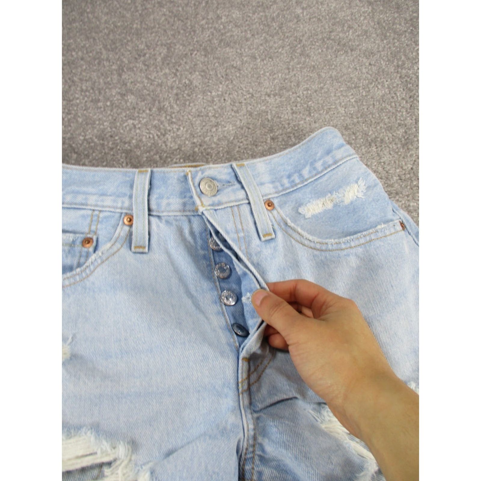 Levi's Levi's 501 Shorts Womens 24 Light Wash Denim Distressed Button Fly Cut Offs - 90s Classic, Blue, Regular, Casual Womens Shorties Size 42" / US 20 - 2 Thumbnail