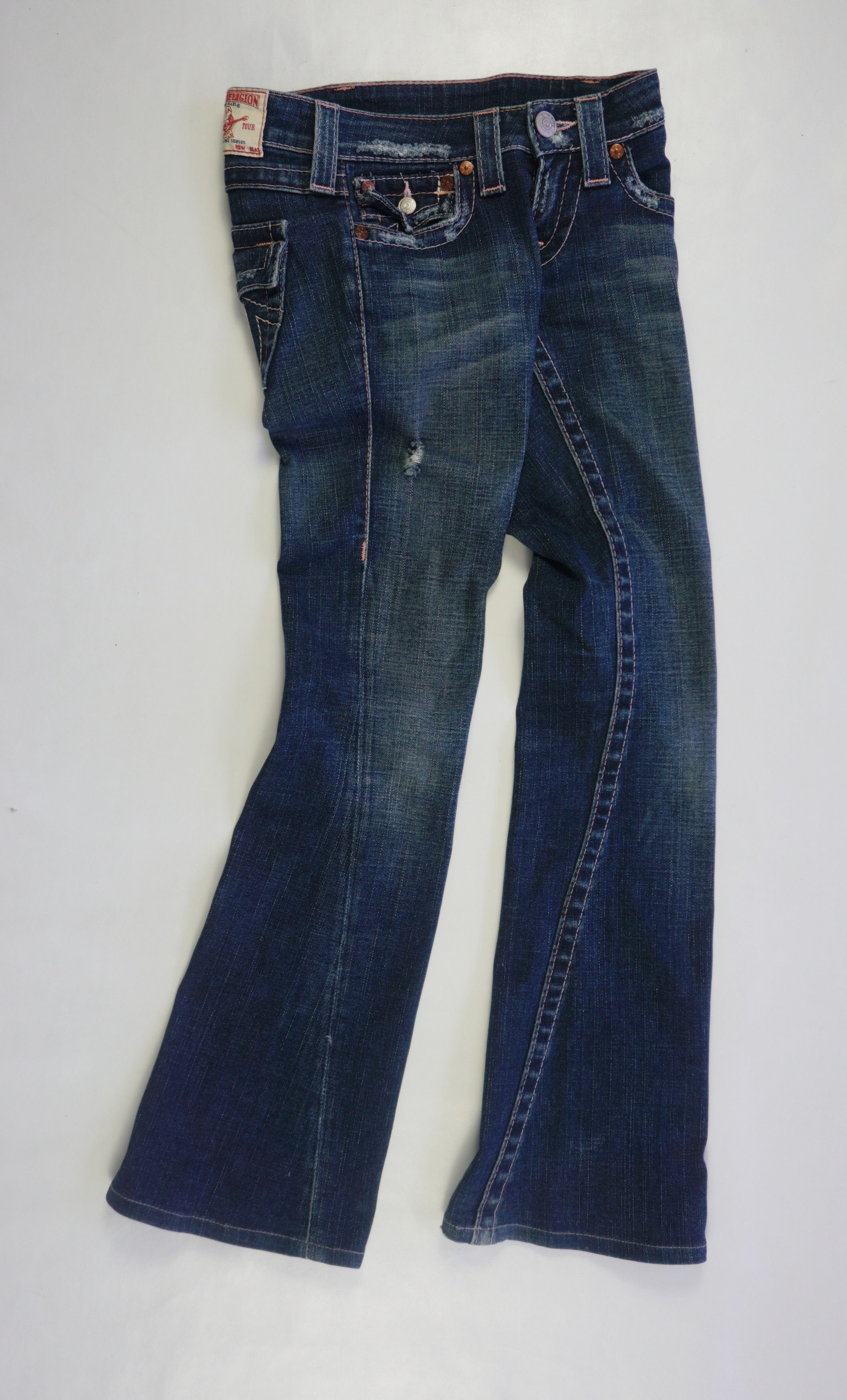 True Religion Vintage Petite Made in USA Low Rise Flare Distress Jeans Size 25" / US 0 / IT 36 - 3 Thumbnail