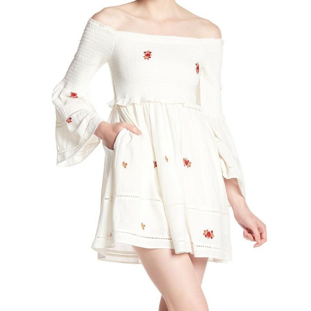 Free People Counting Daisies Embroidered Off the Shoulder Dress $148 Size M / US 6-8 / IT 42-44 - 2 Thumbnail