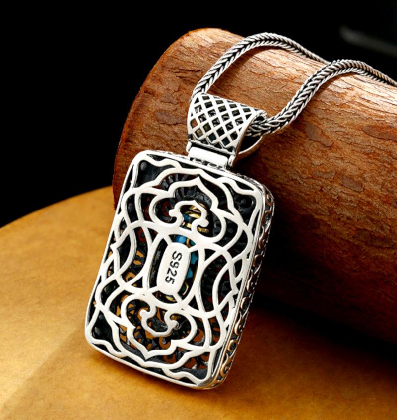 Designer × Japanese Brand × Vintage Vintage Buddha Turquoise Bead Embossed Silver Pendant Rave Size ONE SIZE - 3 Thumbnail