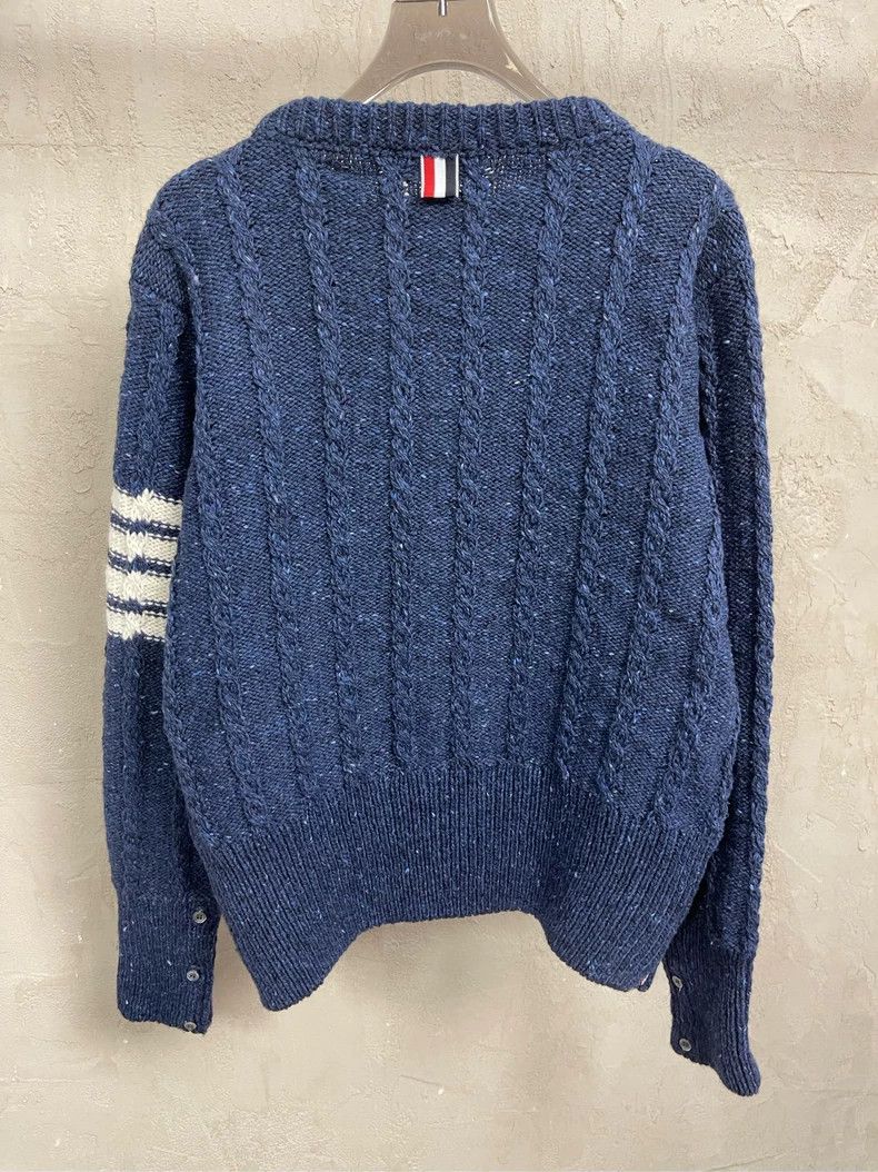 Thom Browne Thom browne Dark blue four-striped wool horsehair round-nec Size US XL / EU 56 / 4 - 5 Thumbnail
