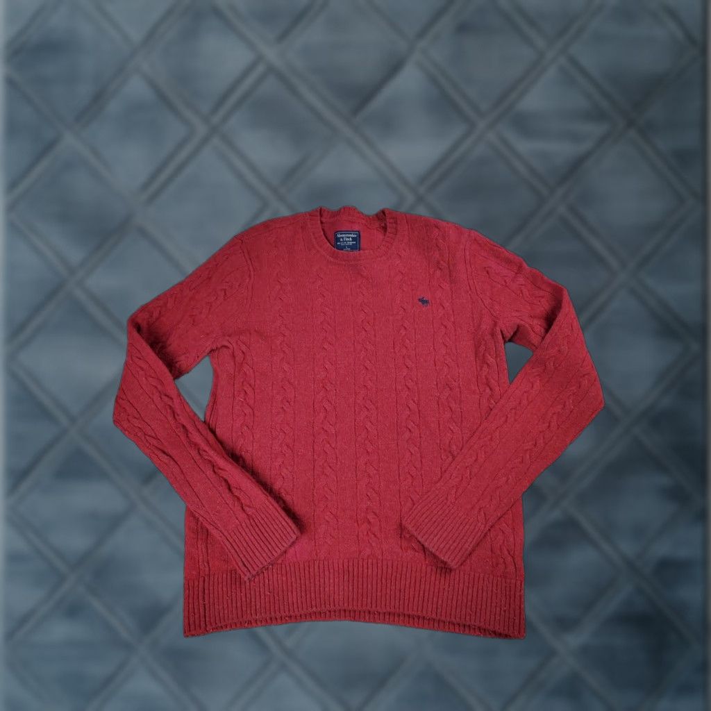 Abercrombie & Fitch Abercrombie & Fitch Sweater Large Red Womens Cable Knit Wool Blend Long Sleeve Crew Neck Pullover Casual Womens Size L / US 10 / IT 46 - 1 Thumbnail
