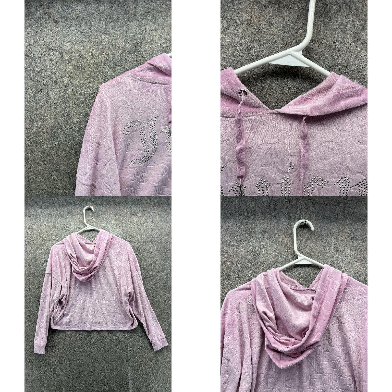 Juicy Couture VINTAGE Juicy Couture Pajama Top Womens Small Pink Velour Rhinestone Hoodie Long Sleeve Size S / US 4 / IT 40 - 8 Thumbnail
