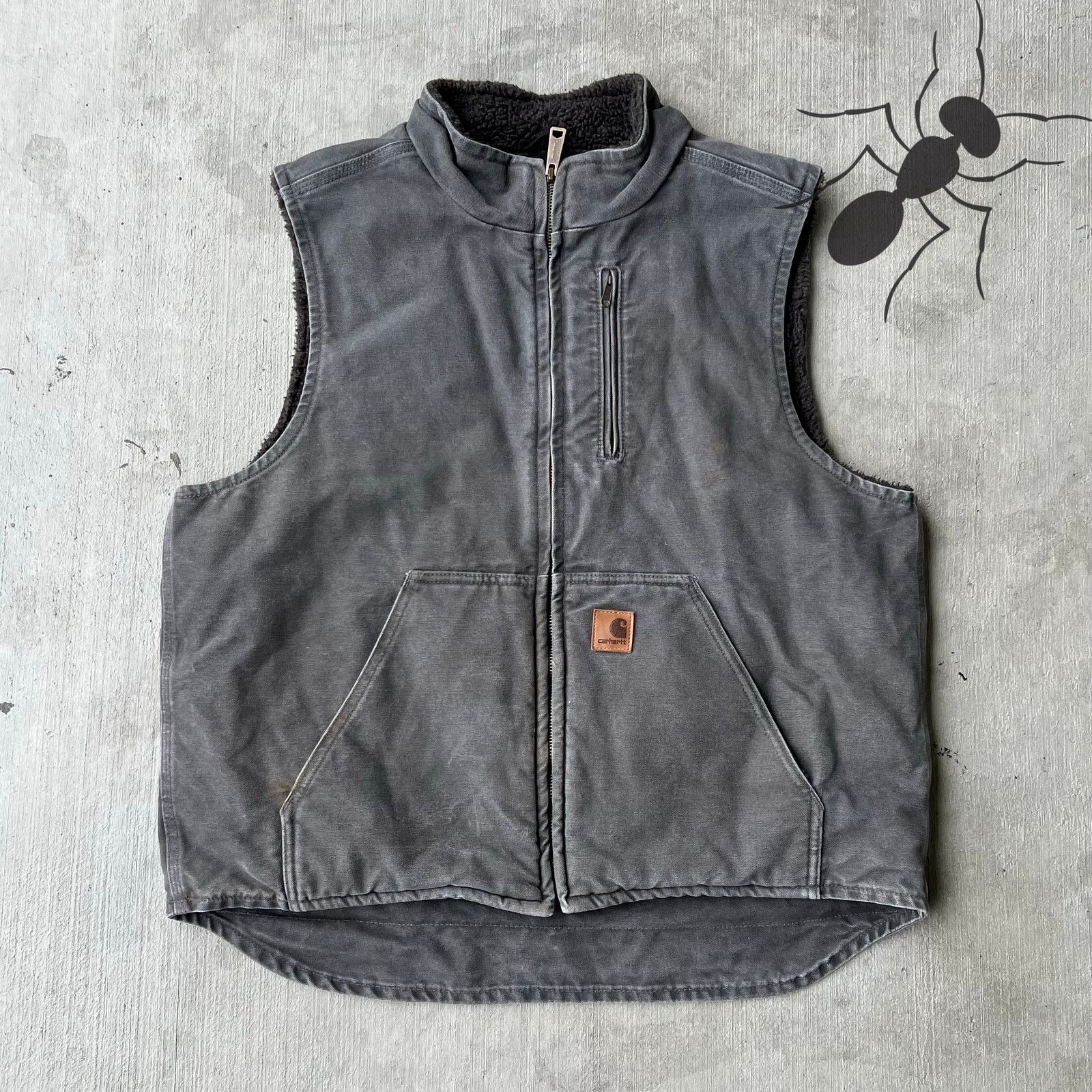 Carhartt × Vintage Carhartt V33 GVL gray sherpa lined work wear vest Size US L / EU 52-54 / 3 - 1 Thumbnail