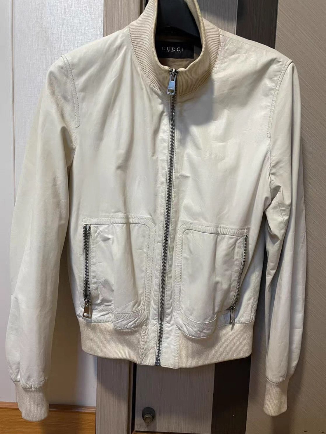 Gucci Gucci Cream Leather Bomber Jacket-2506 Size US M / EU 48-50 / 2 - 1 Thumbnail