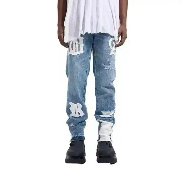 Japanese Brand Letters Painted Denim Jeans Size US 32 / EU 48 - 6 Thumbnail