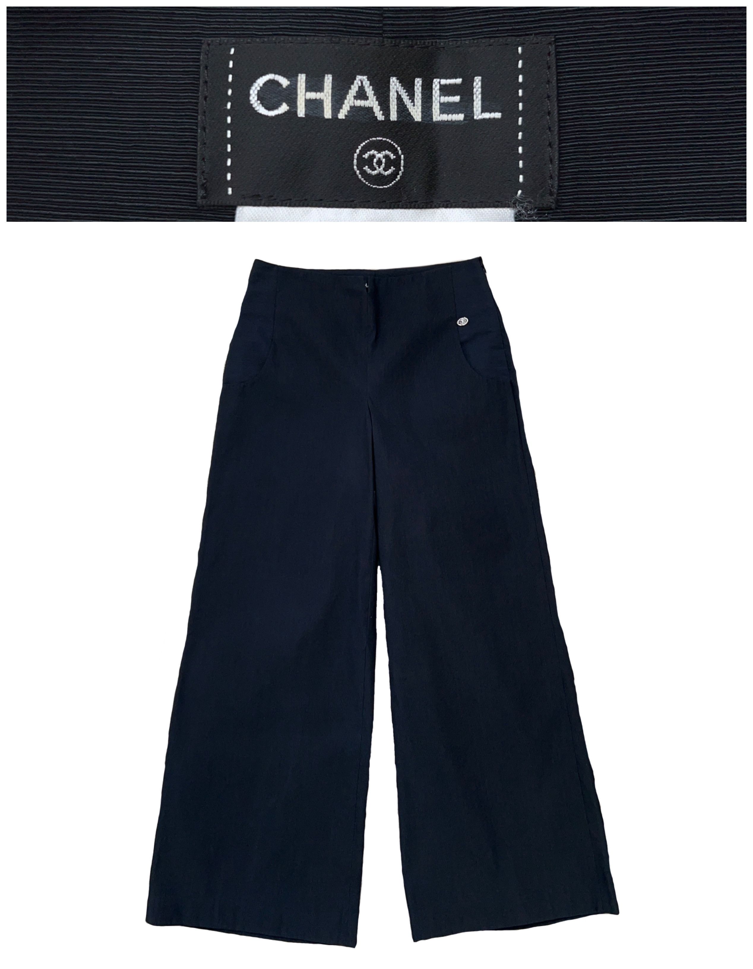 Chanel × Designer Womens 2009 Ribbed Wide Leg Palazzo Pants Trousers Black Size 28" / US 6 / IT 42 - 1 Thumbnail