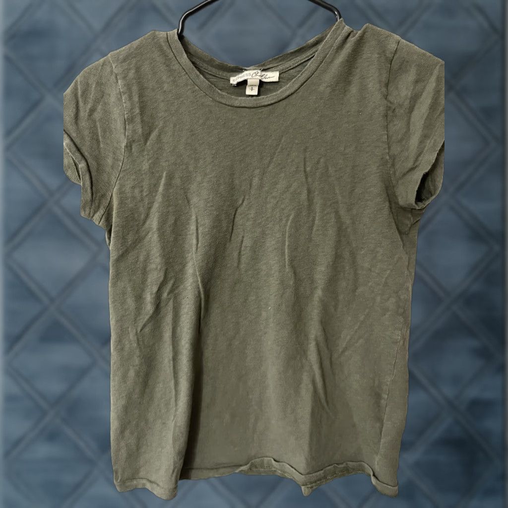 Express Express One Eleven Women's Short Sleeve Shirt Size Small Solid Green Cotton Blend Classic Cap Sleeve Size S / US 4 / IT 40 - 1 Thumbnail