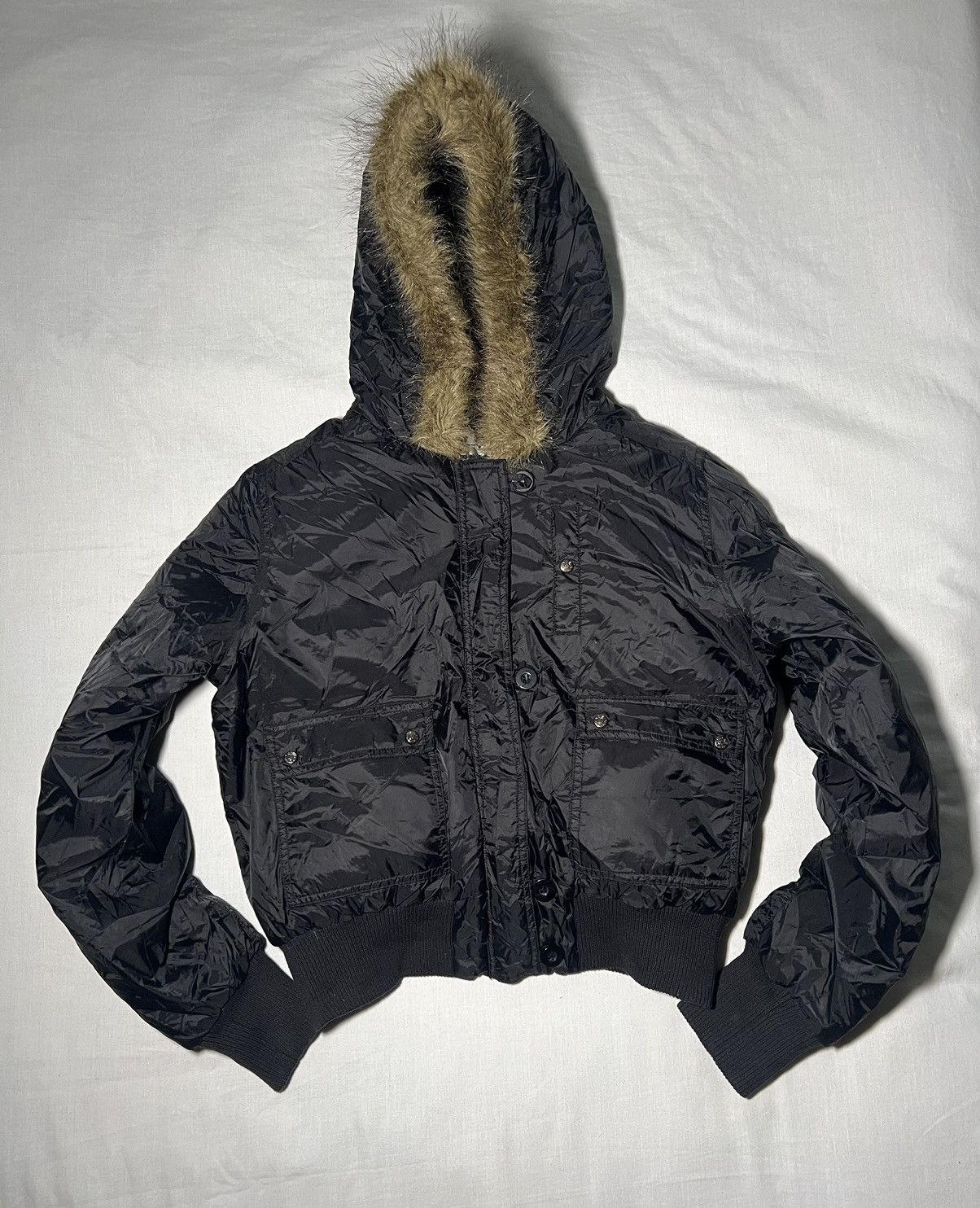 Other Vintage Y2K Yes Or No Black Down Bomber Jacket Avia MA-1 Size S / US 4 / IT 40 - 1 Thumbnail