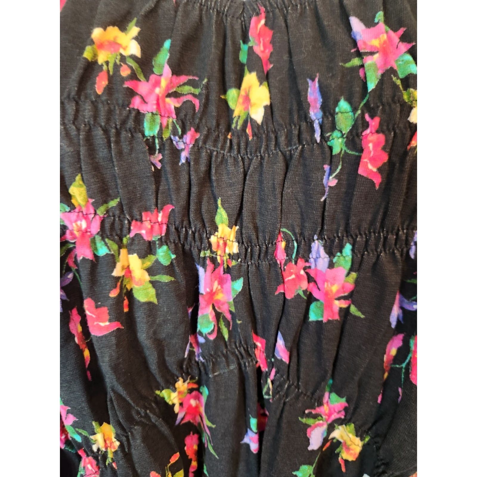 Vintage Woman Within Blouse Shirt Tunic 2X Black Floral 3/4 Sleeve V-Neck Plus Size Womens Size XXL / US 16-18 / IT 52-54 - 2 Thumbnail