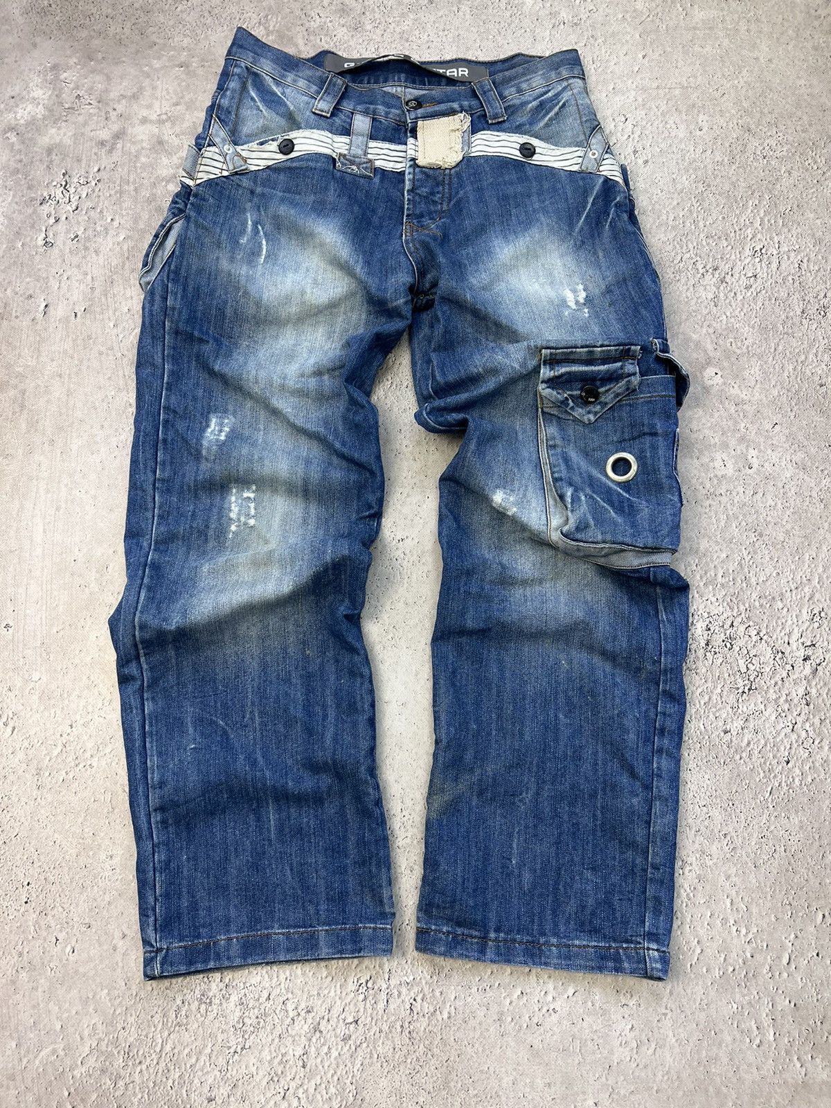 G-Star × Vintage VINTAGE Y2K G STAR BONDAGE DISTRESSED CARGO PANTS Size US 31 - 1 Thumbnail