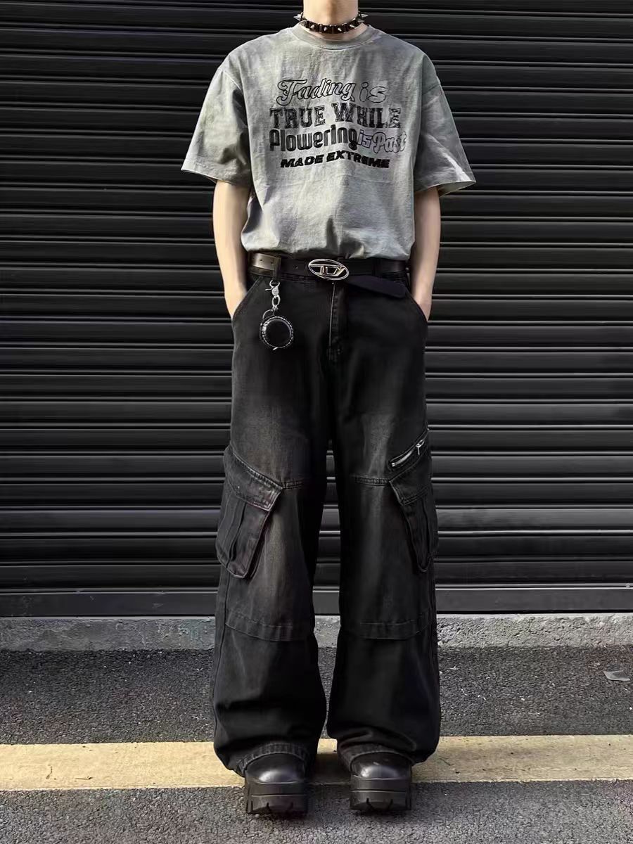 Black loose-fit workwear jeans