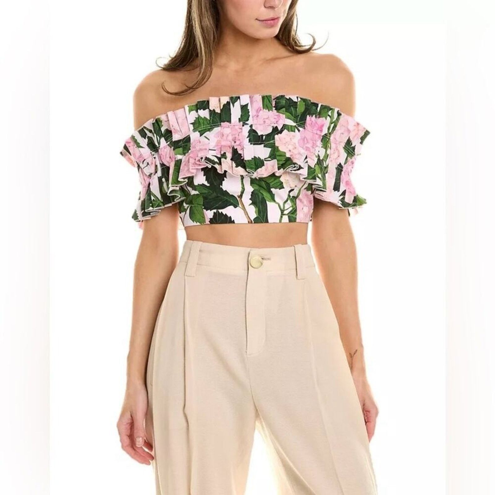 Oscar De La Renta Oscar de la Renta Off-Shoulder Floral Ruffle Detail Top 14 Size XL / US 12-14 / IT 48-50 - 1 Thumbnail