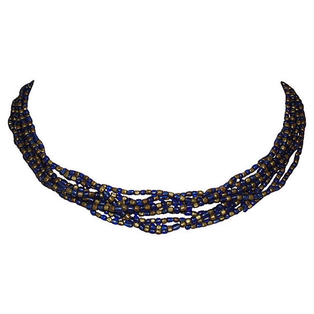 Designer India Blue Glass & Brass Bead Necklace Size ONE SIZE - 1 Thumbnail