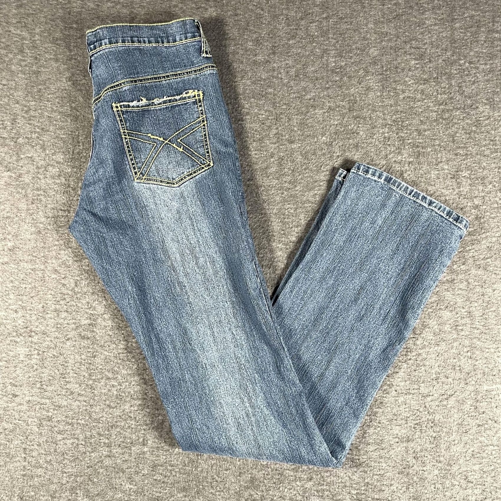 Vintage Lazer Jeans Womens 9 Blue Straight Low Rise Embroidered Pockets Stretch Denim Jeans Slim Straight Footwear: 5-Pocket Design Girls? Size 30" / US 8 / IT 44 - 2 Thumbnail