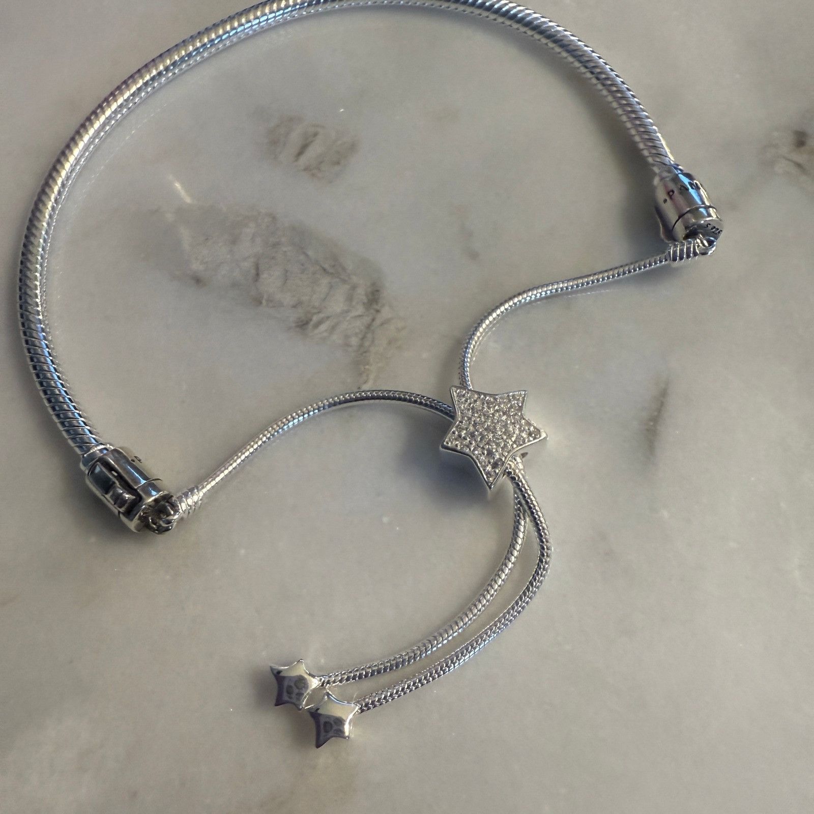 pandora Authentic Pandora Sterling Silver Slider Bracelet Pavé Star Size ONE SIZE - 4 Thumbnail