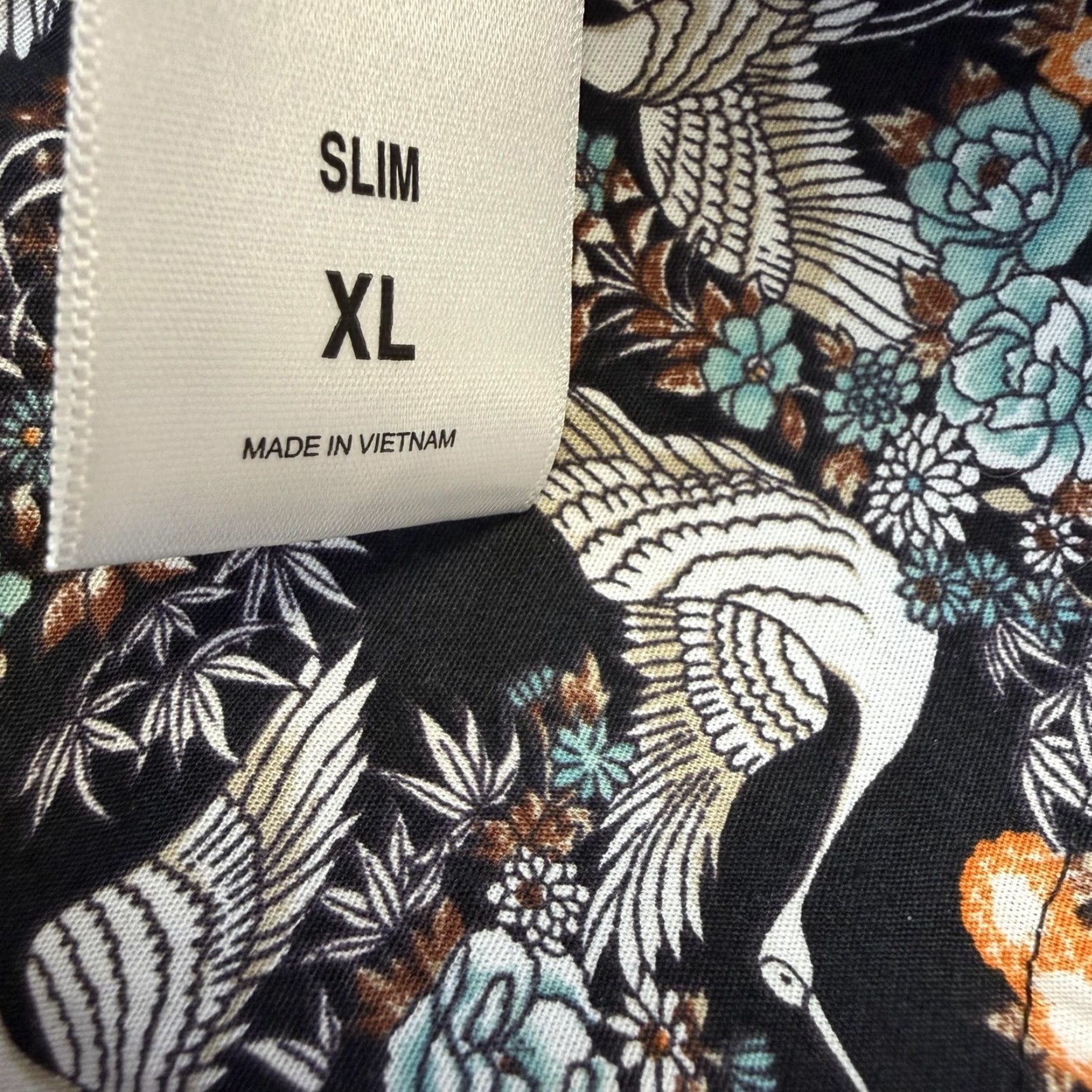Express Express Dress Shirt Mens XL Black Floral Bird Print Slim Long Sleeve Button Down Size 46R - 6 Thumbnail