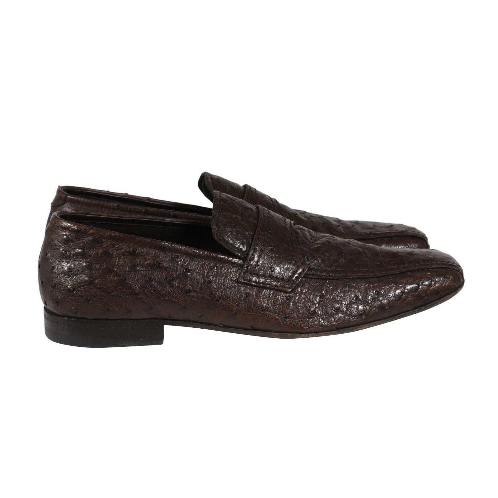 Prada Penny Loafers Brown Ostrich Leather Slip On - 02476 Size US 8 / EU 41 - 8 Thumbnail