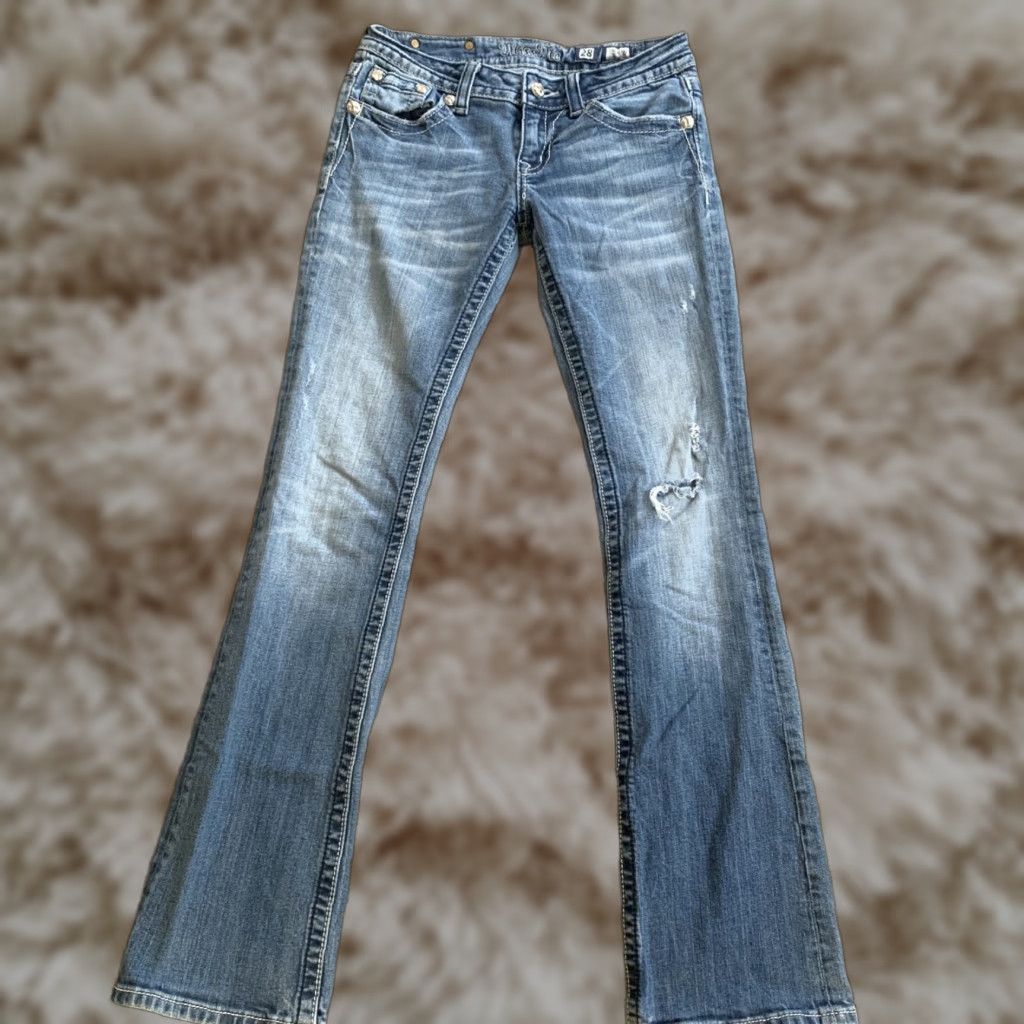 Miss Me Jeans Bootcut Women's Size 28 Flower Bling Embellished Dark Wash JP5363B3