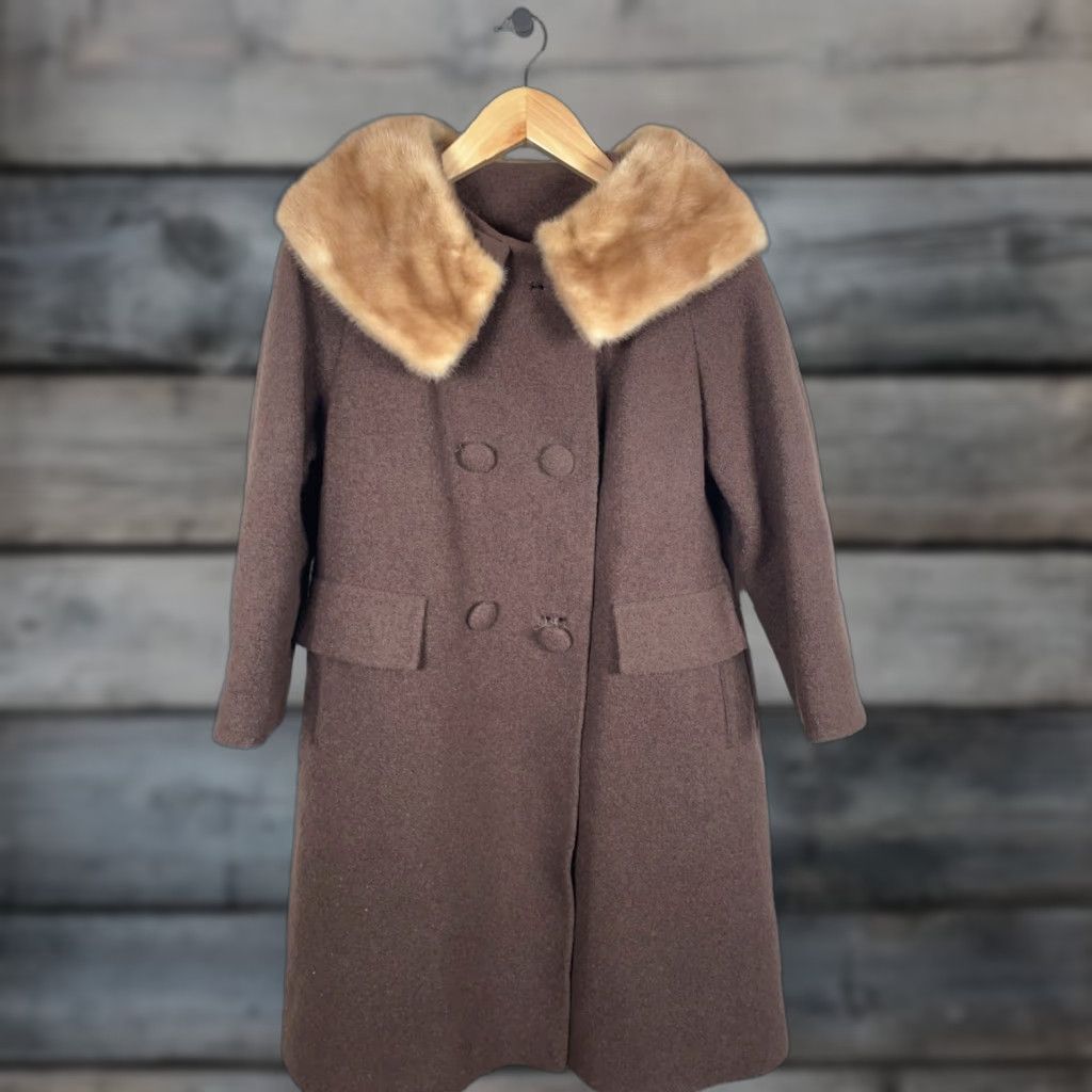 Vintage VINTAGE Bickler Forstmann Wool Coat Women's Small Overcoat 60s Brown Fur Collar Classic Retro Lined Pockets Swing Coat - Casual Womens Small Brown Size S / US 4 / IT 40 - 1 Thumbnail