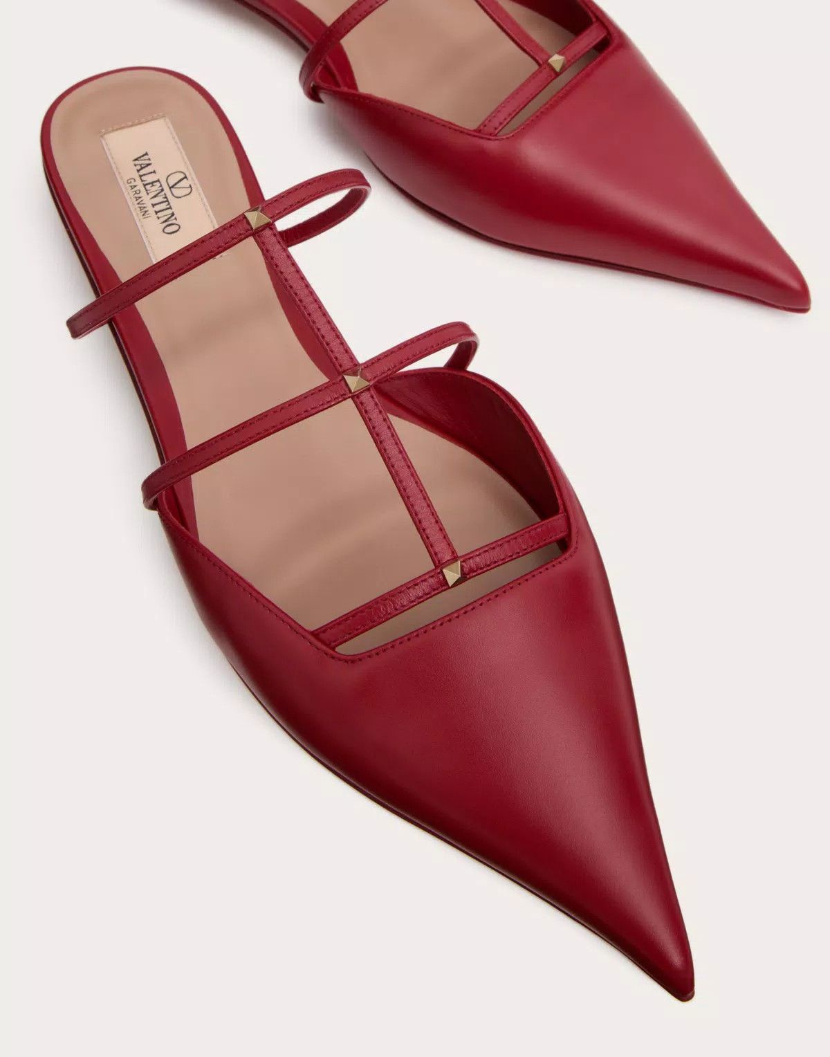 Valentino o1s1wg110426 Rockstud Wispy Calfskin Mules in Red Size US 7 / IT 37 - 5 Thumbnail