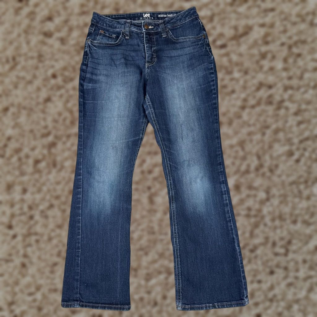 Lee Lee Riders Jeans Womens 6P Blue Dark Wash Midrise Bootcut Stretch Denim Petite Size 28" / US 6 / IT 42 - 1 Thumbnail