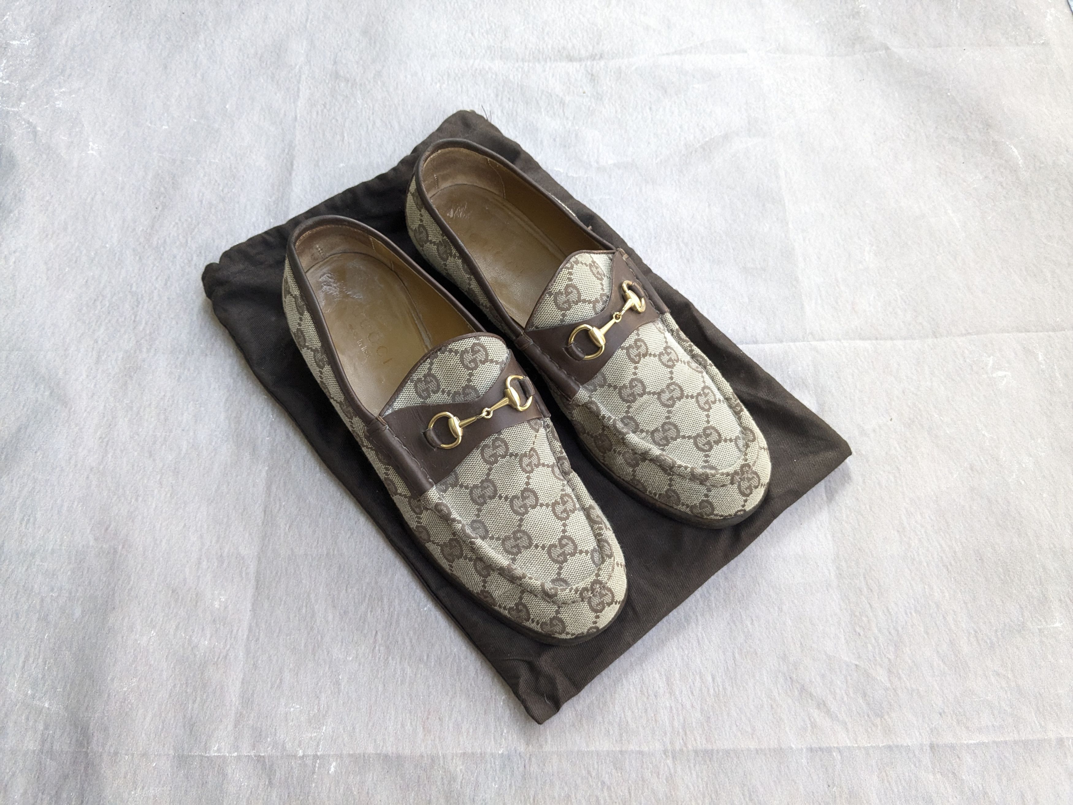 Gucci Horsebit Loafers Monogram Canvas Logo GG 9.5B