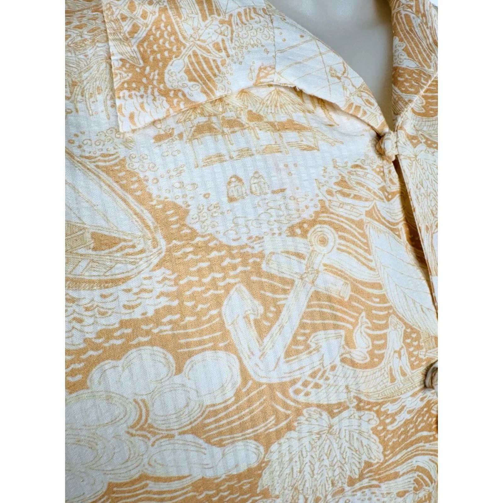 Tombolo TOMBOLO - Nautical Sailboat Guayabera Cloth Button-Up Hawaiian Aloha Shirt EXC - Salmon / White, L, Men, Short Sleeve, Button-Up, Hawaiian Theme, C9 Size US L / EU 52-54 / 3 - 3 Thumbnail