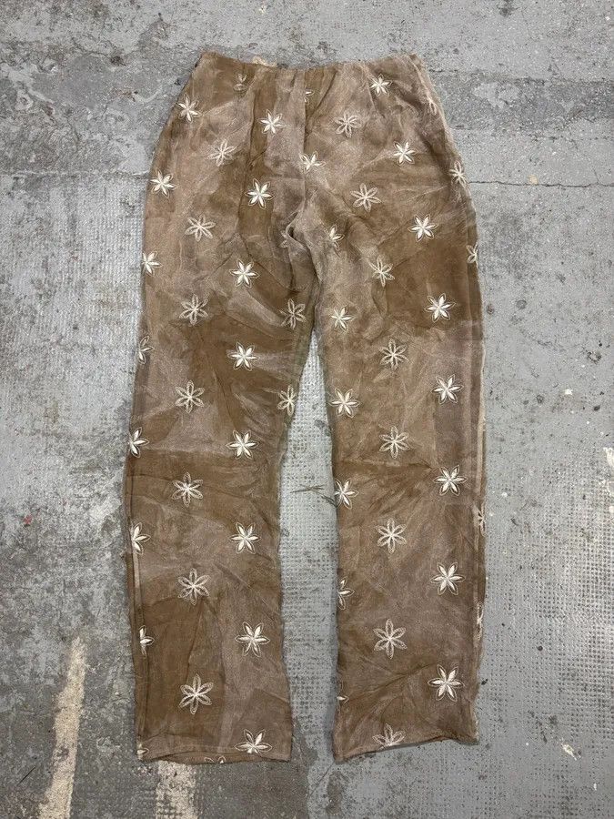 Emporio Armani × Vintage 1990s Emporio Armani Beige Mesh Star Pants Size 28" / US 6 / IT 42 - 6 Thumbnail