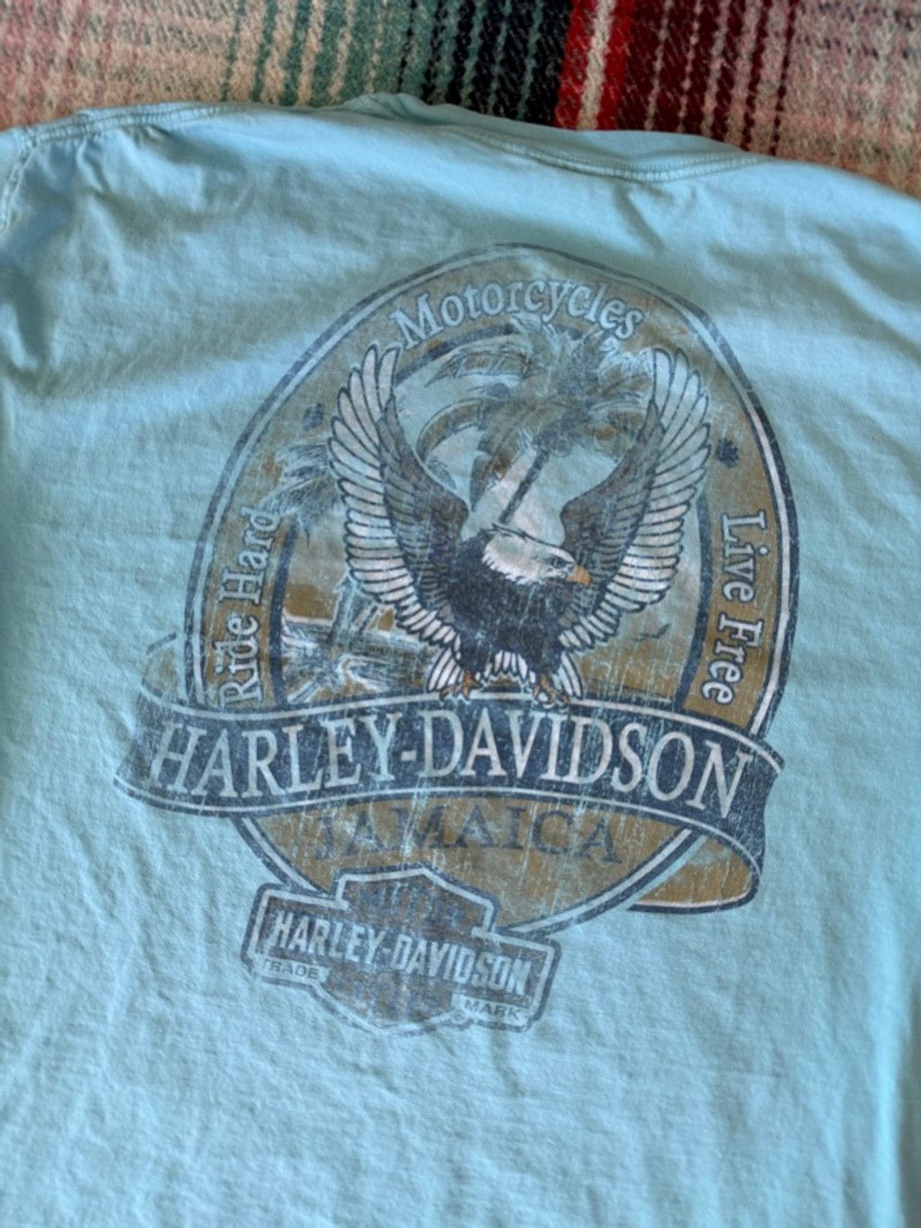 Harley Davidson Vintage Harley-Davidson Jamaica Light Blue Short Sleeve Tee Size US XL / EU 56 / 4 - 2 Thumbnail