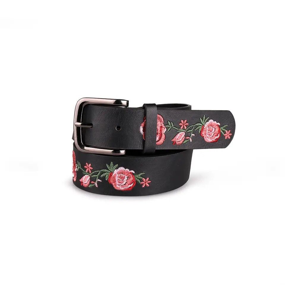 Leather Flora Rose Embroider Belt Size ONE SIZE - 2 Thumbnail