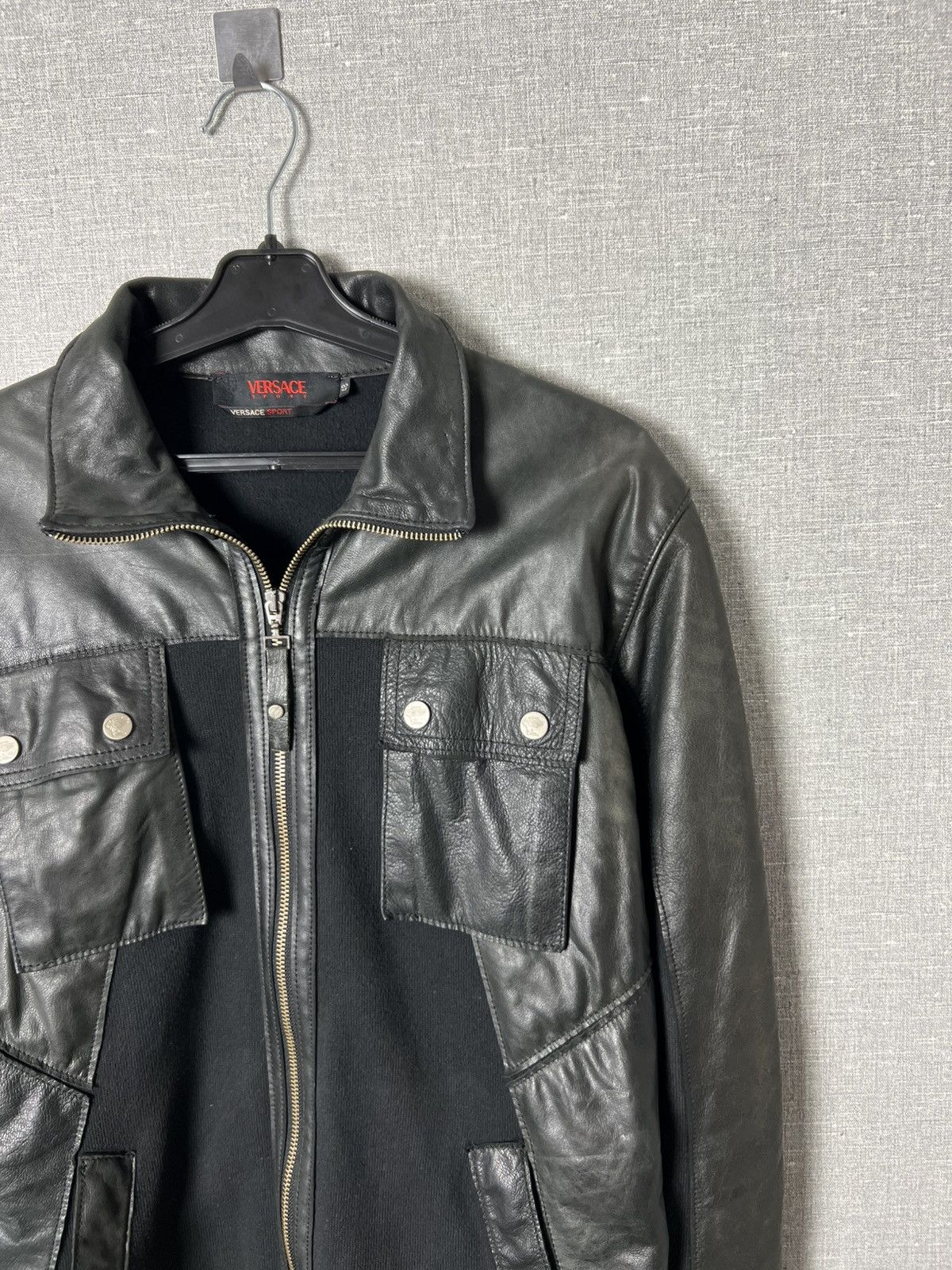 Versace Vintage Versace Sport Big Logo Collared Leather Jacket Biker Size US M / EU 48-50 / 2 - 3 Thumbnail