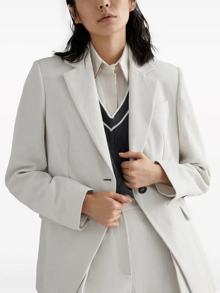 Brunello Cucinelli o1w1db10825 Woven Jacket Wool in Open White Size L / US 10 / IT 46 - 4 Thumbnail