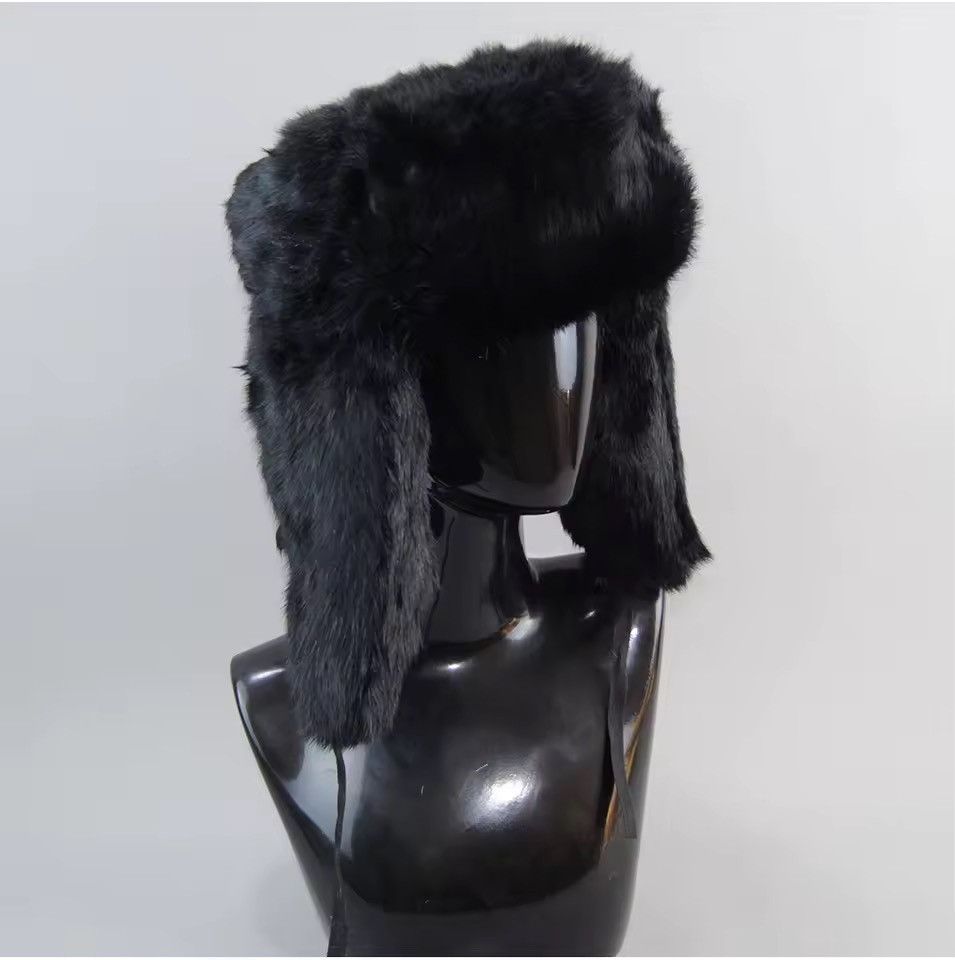 Japanese Brand Luxury Black Rabbit Fur Trapper Hat Unisex Winter Size XL Size ONE SIZE - 1 Thumbnail